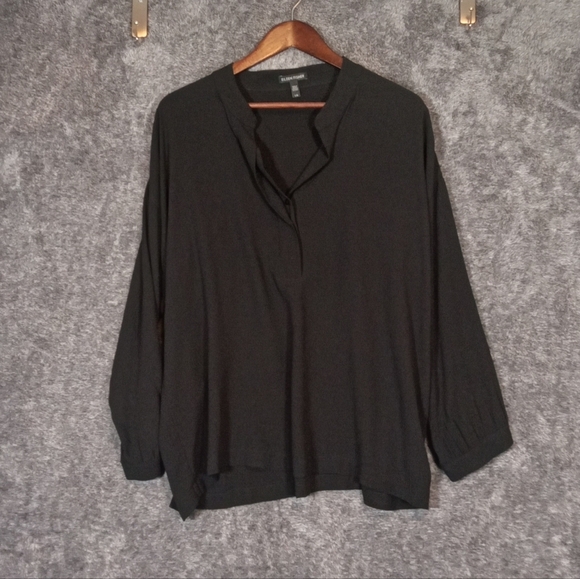 Eileen Fisher Linen Black Long Sleeve Office Mature Size Large Women - Picture 1 of 8